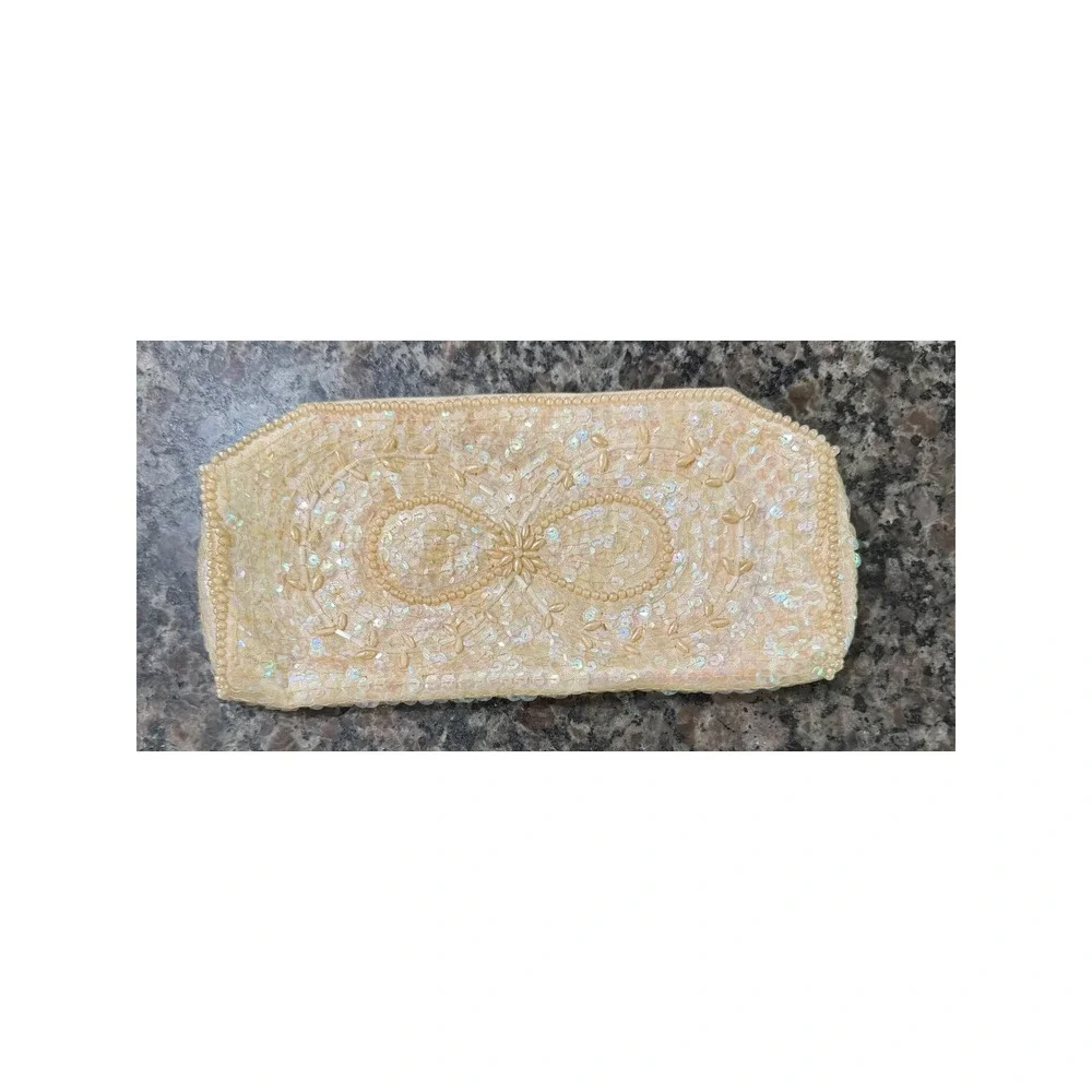 Vintage La Regale Beaded Sequin Clutch Bag Cream‎ Japan Evening Wedding Purse